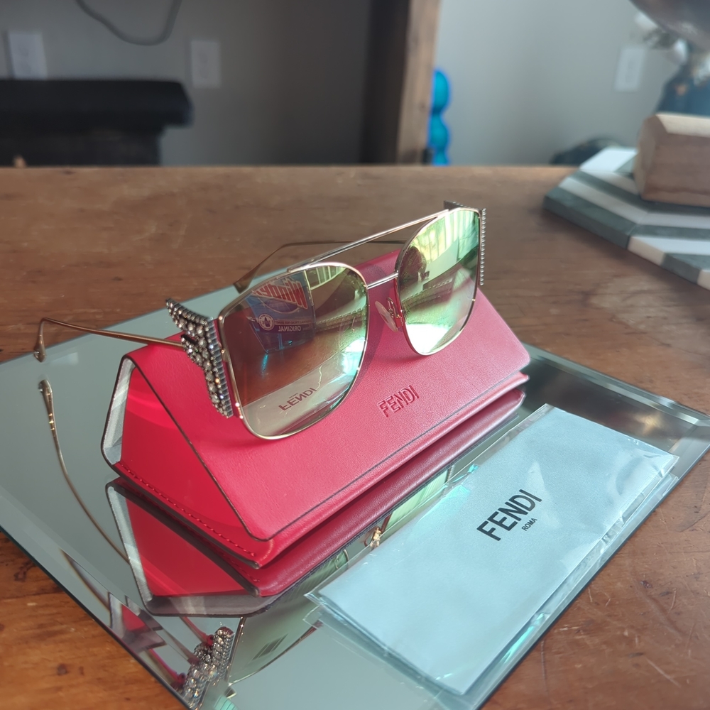 Fendi Gold Glasses with Red Case
